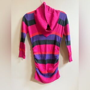 Derek Heart Y2K Striped Cowl Neck 3/4 Sleeve Tunic Top Mini Tunic Dress Shirt